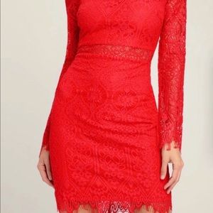 Red lace long sleeved dress